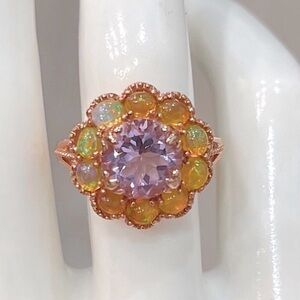 Ethiopian Welo Opal Rose de France Amethyst 14K RG Sterling Silver Flora…